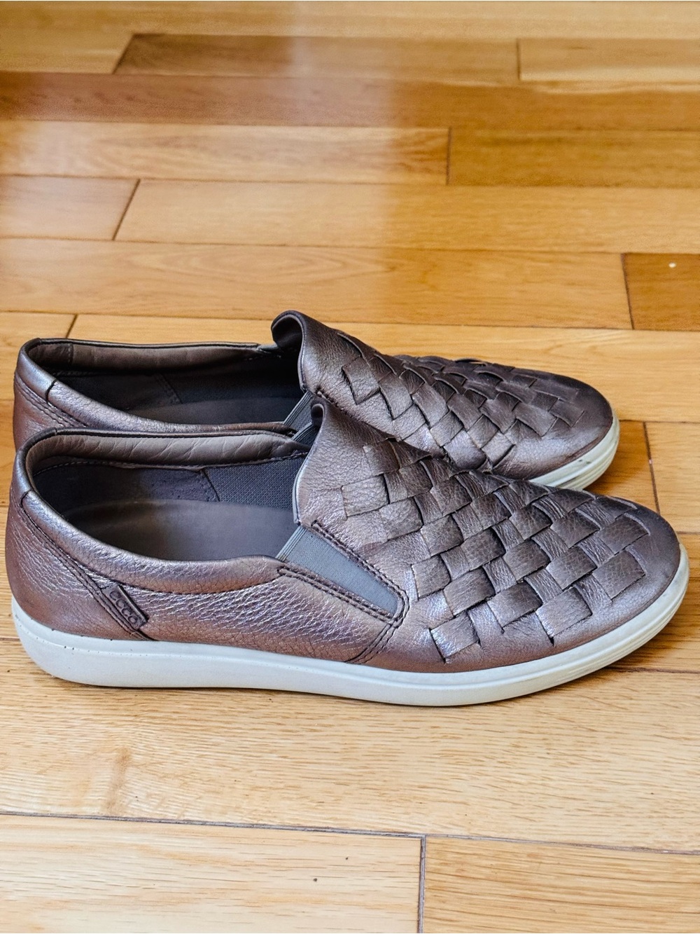 Ecco Bronze Woven Leather Women’s Slip-On Loafers